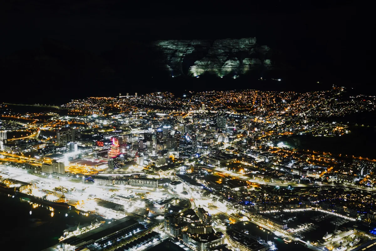 Cape Town city lights in the evening